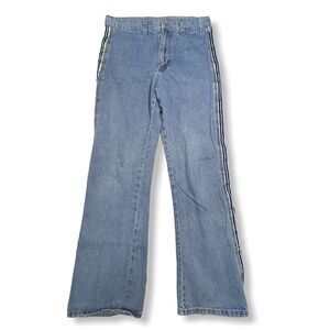 Vintage Outlaw Flare Jeans SIZE 9 Blue High Rise Denim Side Stripe USA 30 x 31